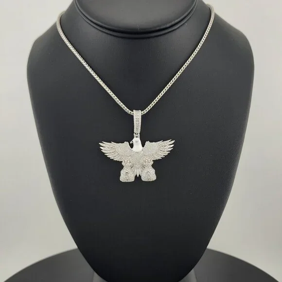 Sterling Silver 925 Flying Eagle Necklace with Two Money Bags – Bold & Symbolic